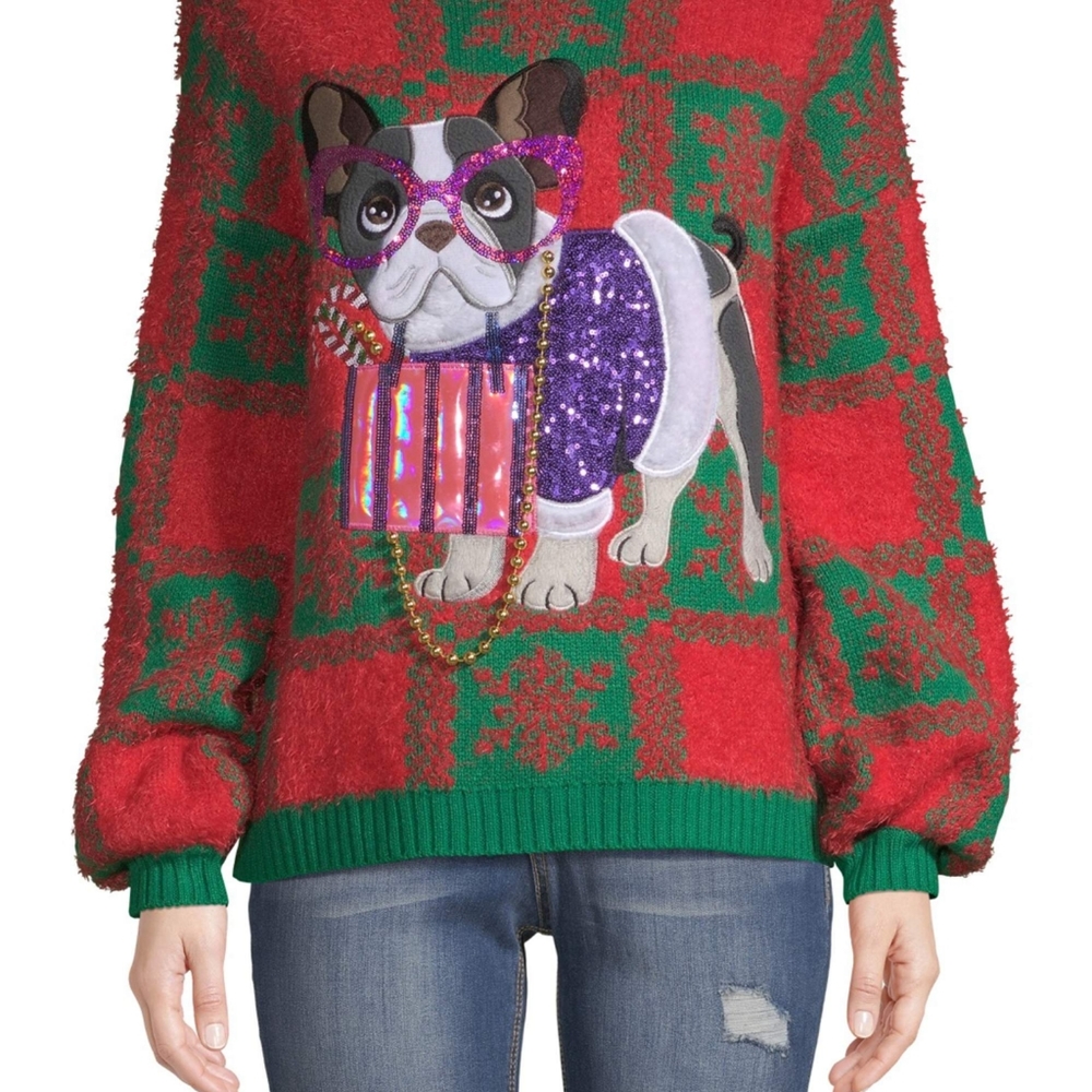 Holiday Time French Bulldog Ugly Holiday Sweater Sz L (12-14)